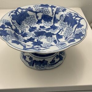 Blue and White Floral Pedestal Bowl